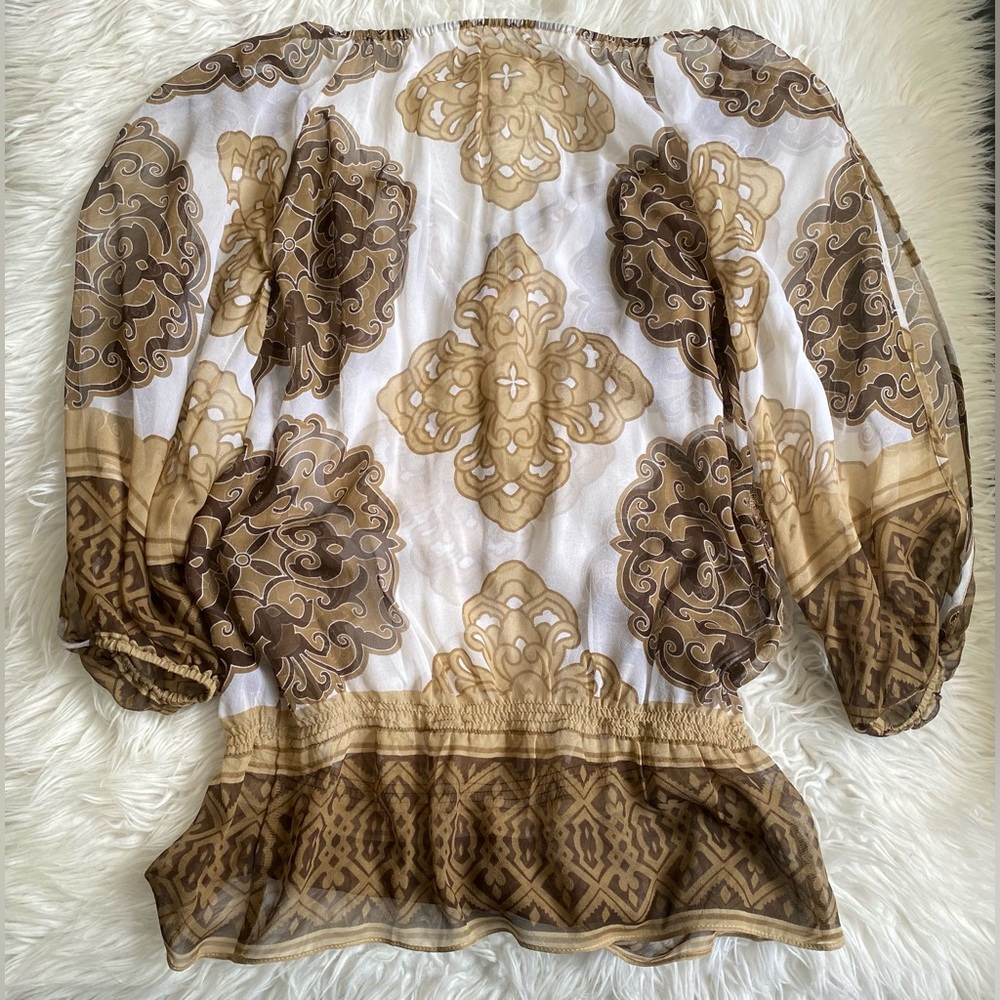 Cache Baroque Scroll Print Silk Top, Blouse, Shir… - image 5